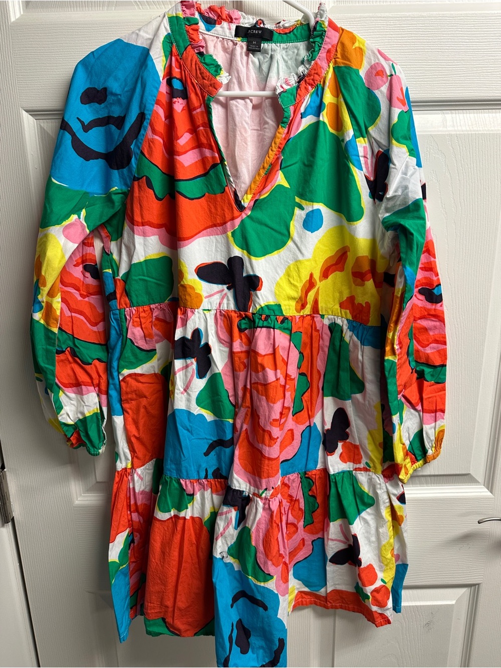 J. Crew Multicolor Floral Ruffle-Neck Midi Dress * EUC